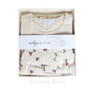Indigo Bloom Womens Pajama 3 Piece Set Beige Martini Print Short Sleeve XL New